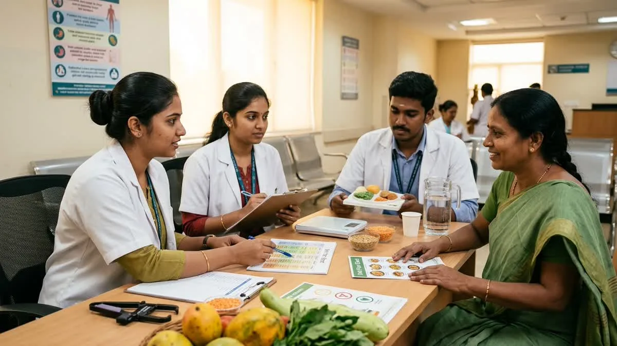 Indian holistic healthcare and wellness practitioner consulting patient on traditional therapy and nutrition at Philadelphia Mission Hospital Ambala OSPMC