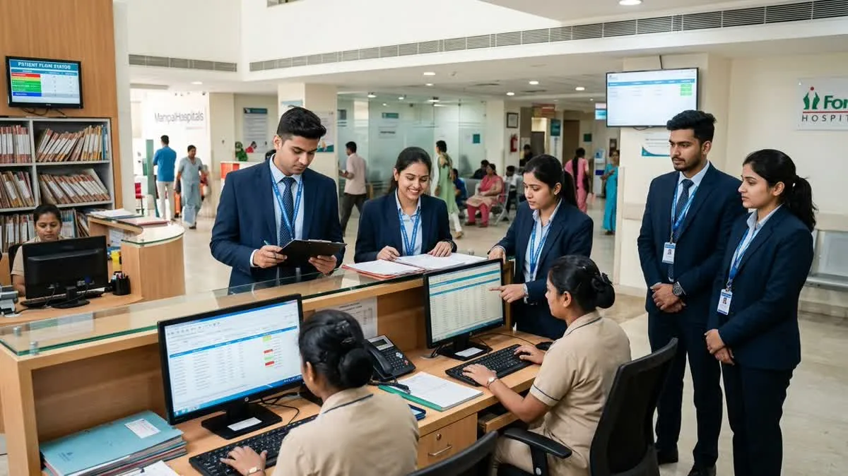 Indian healthcare administration executive Meera Sharma managing patient electronic medical records at Philadelphia Mission Hospital Ambala OSPMC