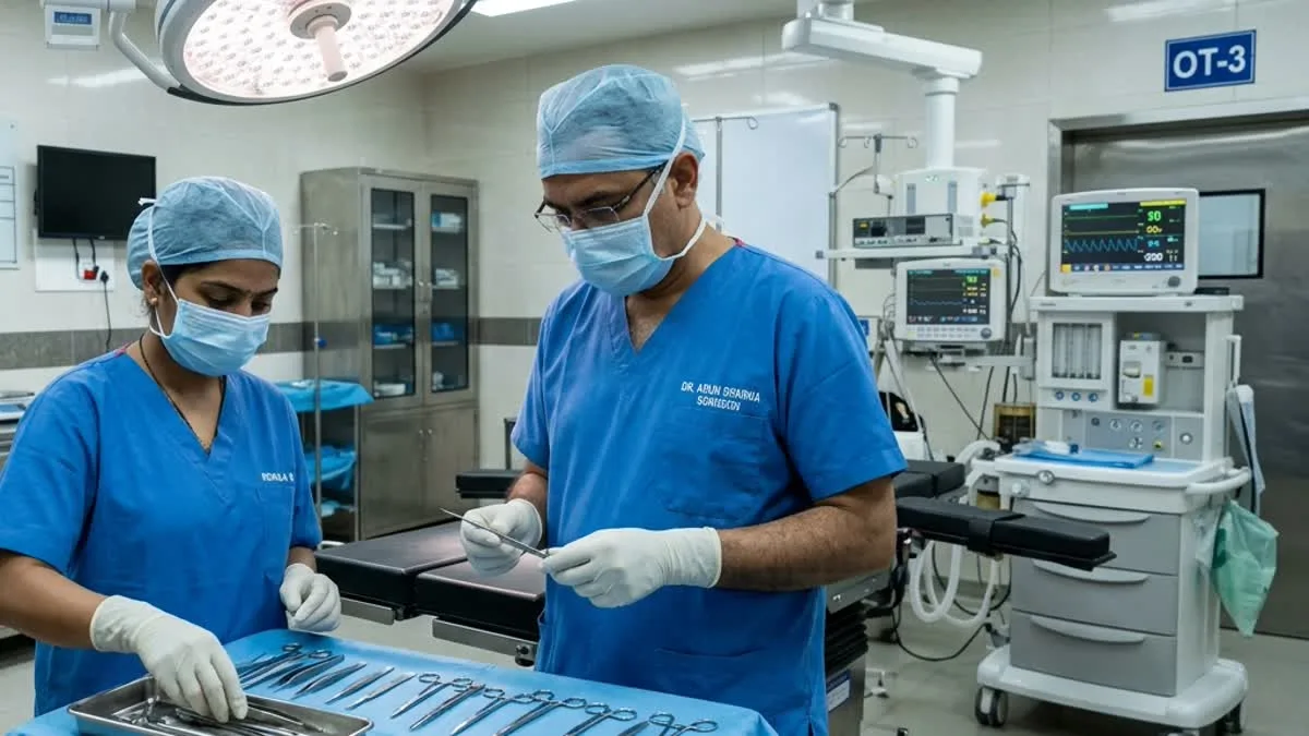 Indian surgeon Dr. Arun Sharma and surgical team in Operation Theatre 3 at Philadelphia Mission Hospital Ambala OSPMI